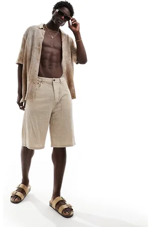 Bershka Washed crochet shirt in beige