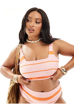 ASOS Curve Mia crop bikini top in pink & orange stripe