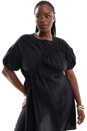 ASOS ASOS DESIGN Curve puff sleeve mini smock dress with ruching detail in