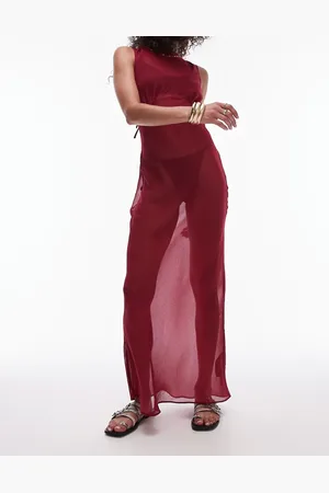 Topshop Beach sheer bias maxi dress in cherry
