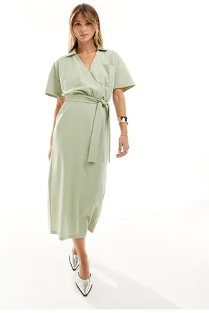 ASOS Utility collared belt bodycon midi dress in sage