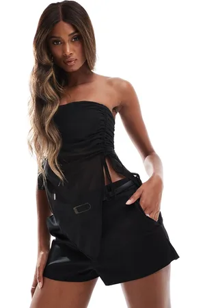 New Look Mesh ruched bandeau top in