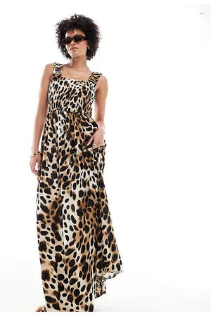 JDY Shirred top maxi dress in leopard print
