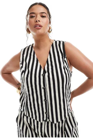 ASOS ASOS DESIGN Curve waistcoat with linen in mono stripe co-ord