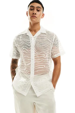 ASOS Relaxed revere shirt in organza with abstract embroidery in