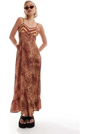 Reclaimed Maxi slip dress in lepoard print with lace and bow details