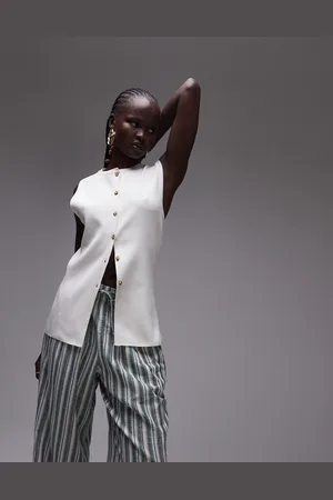 Topshop Tosphop knitted slash neck waistcoat in ivory