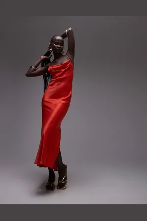 Topshop Cowl neck scoop back midi dress in