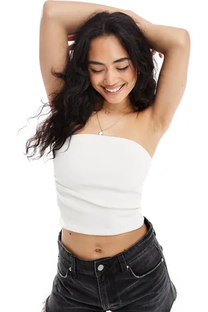 Pull&Bear Textured bandeau top with ruched sides in