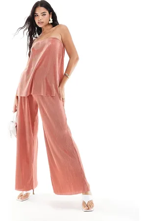 ONLY Plisse wide leg trouser co-ord in dusky