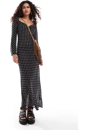 Kiss The Sky Polka dot print cowl maxi dress in and white