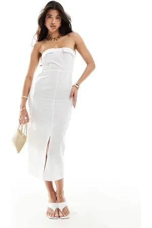 Kaiia Linen bandeau pocket detail front split midaxi dress in