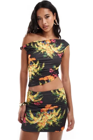 ASOS Co-ord slinky twist off shoulder top in floral print