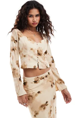 Kiss The Sky Retro flower print long sleeve blouse in