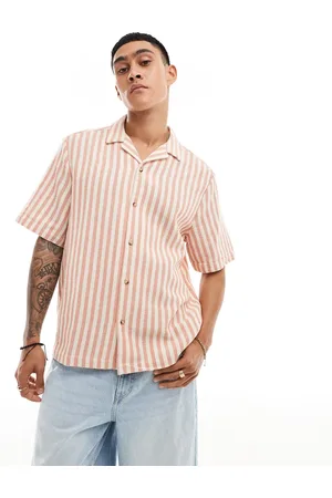 ASOS Relaxed revere shirt in basket stripe