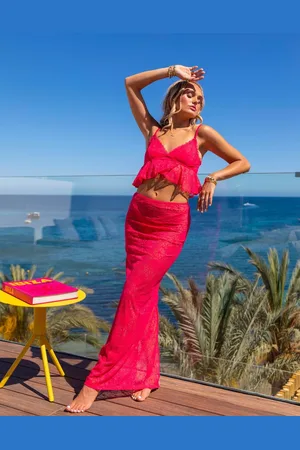 South Beach X Misha Grimes lace midi beach skirt in bright