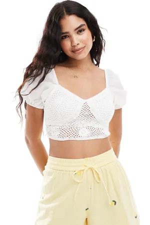 New Look Crochet puff sleeve crop top in