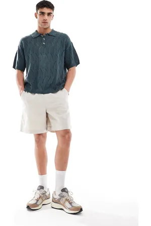 ASOS Oversized knitted pointelle polo in teal