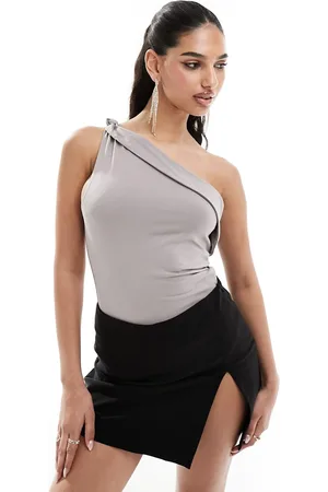 Abercrombie & Fitch One shoulder twist bodysuit in taupe