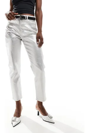 New Look Metallic straight leg jean in silver