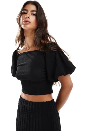 ASOS Textured puff sleeve bardot top in