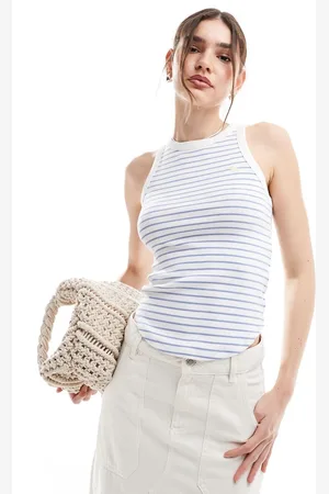 Abercrombie & Fitch Striped racer vest with curved hem in white and blue