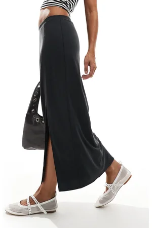 Monki Super soft jersey midi skirt with elastic fold in