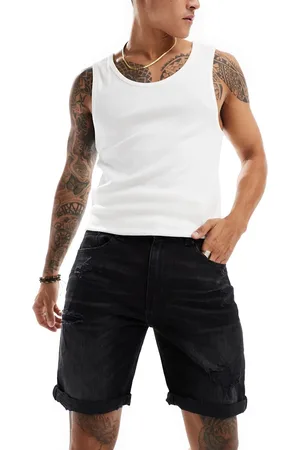Pull&Bear Slim fit ripped denim shorts in washed black