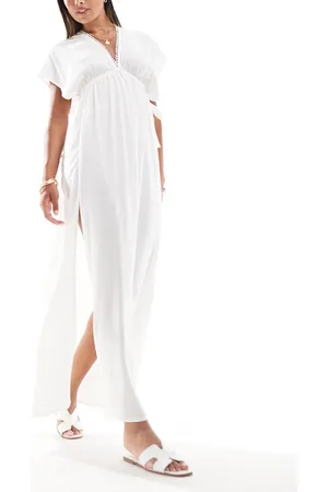 ASOS Faye flutter sleeve maxi beach dress with channelled tie waist in