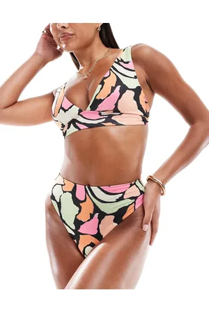 ASOS Maya plunge triangle bikini top with ruche detail in abstract pastel