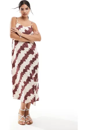New Look Satin midi slip dress in stripe