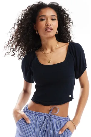 Superdry Smocked woven top in eclipse