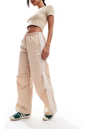 adidas 3 stripe joggers in beige