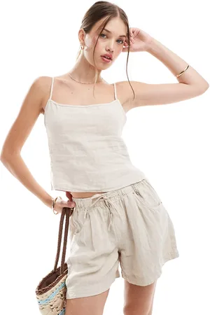 Pull&Bear Linen backless tie detail co-ord top in sand
