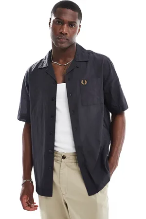 Fred Perry Fred Pery lightweight textured revere collar shirt in dark