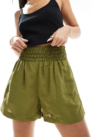 & OTHER STORIES Floaty shorts with ruched drop waist in khaki