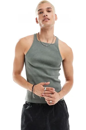 ASOS Muscle fit tablet wash vest in khaki