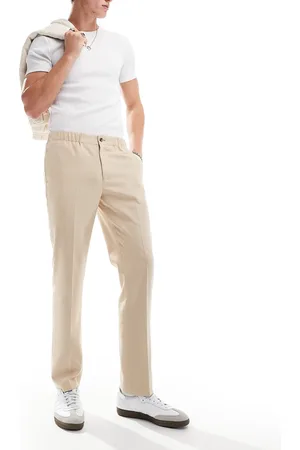 ASOS Wedding slim pull on suit trouser in camel micro texture