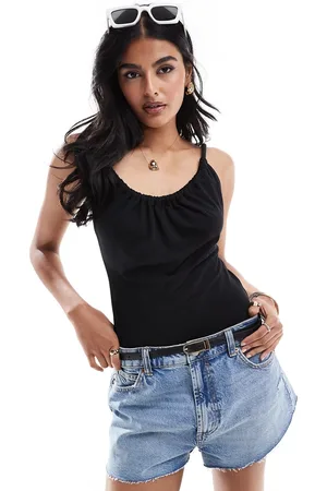 & OTHER STORIES Double lined bodysuit with ruche neckline with rope tie back in