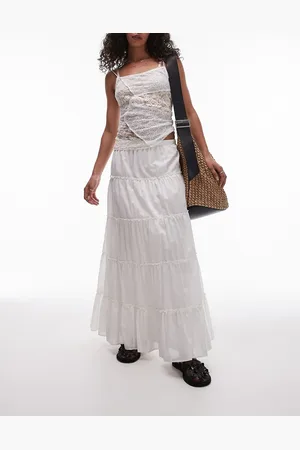 Topshop Tiered western full maxi skirt in ivory
