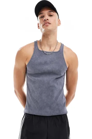 ASOS Muscle fit tablet wash vest in charcoal