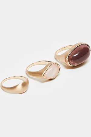 ASOS ASOS DESIGN Curve pack of 3 rings with semi precious style stone set in brushed tone