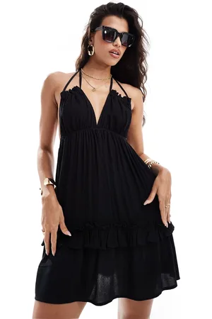 Miss Selfridge Beach tie detail flippy mini dress in