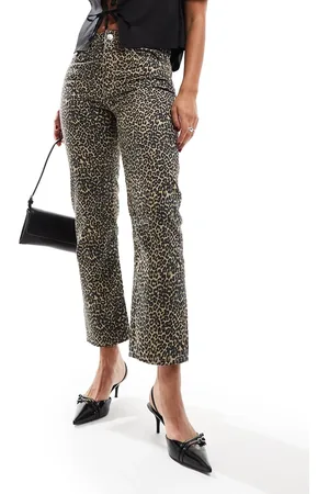 MANGO Leopard print straight leg jeans in
