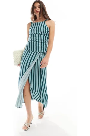 Whistles Tonal stripe midi skirt in green co-ord