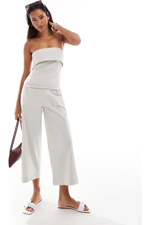 ONLY High waisted cropped tailored trouser co-ord in stone