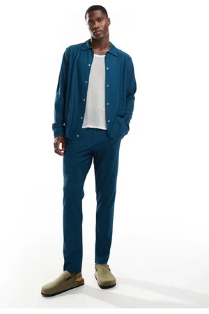 Only & Sons Plisse tapered fit pull on trouser co-ord in dark teal