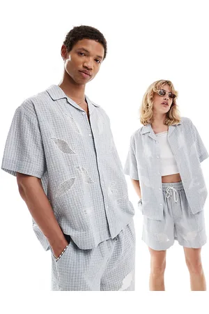 Reclaimed Unisex cropped boxy shirt in check co-ord