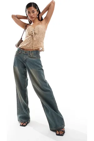 Motel Roomy wide leg low rise jeans in brown acid wash