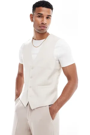French Connection Suit waistcoat in beige and white stripe